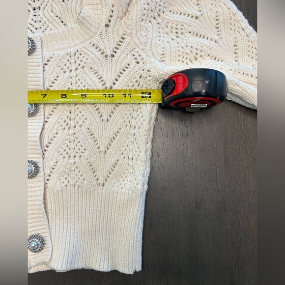 Express cozy glamorous open knit bling button puffy shoulder coquette sweater XS - Picture 13 of 14